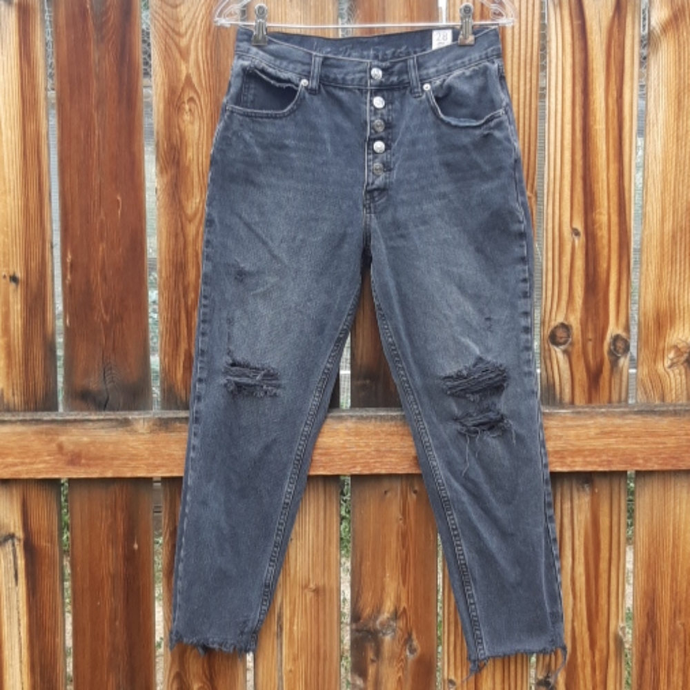 Free people distressed high rise button fly jeans